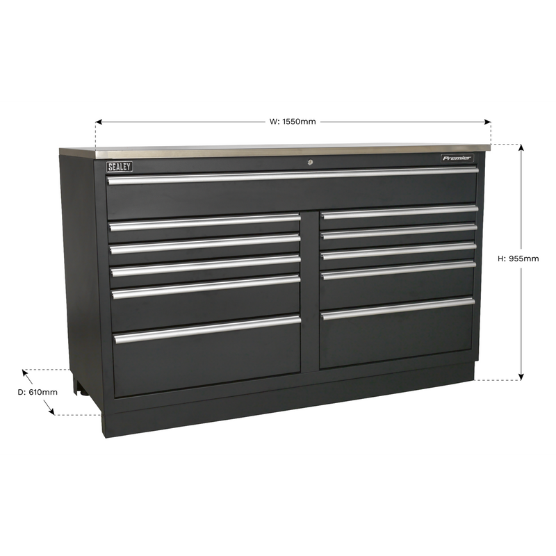Sealey Premier Heavy-Duty Modular Floor Cabinet 11 Drawer 1550mm