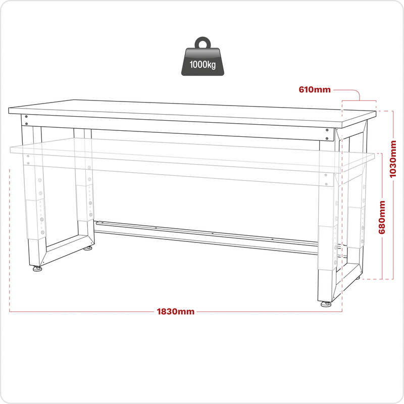 Sealey Premier Heavy-Duty Workbench 1830mm Adjustable Height Steel
