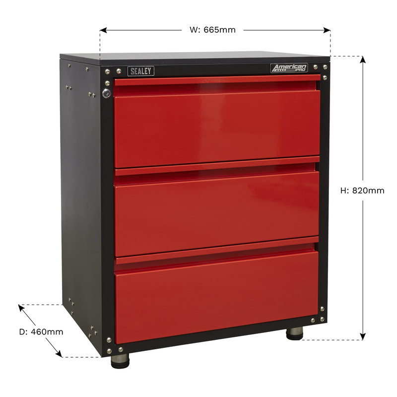 Sealey American PRO Modular Cabinet with Worktop 3 Drawer 665mm