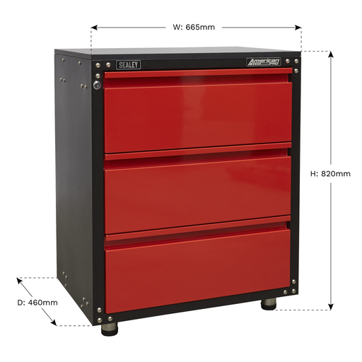 Sealey American PRO Modular Cabinet with Worktop 3 Drawer 665mm