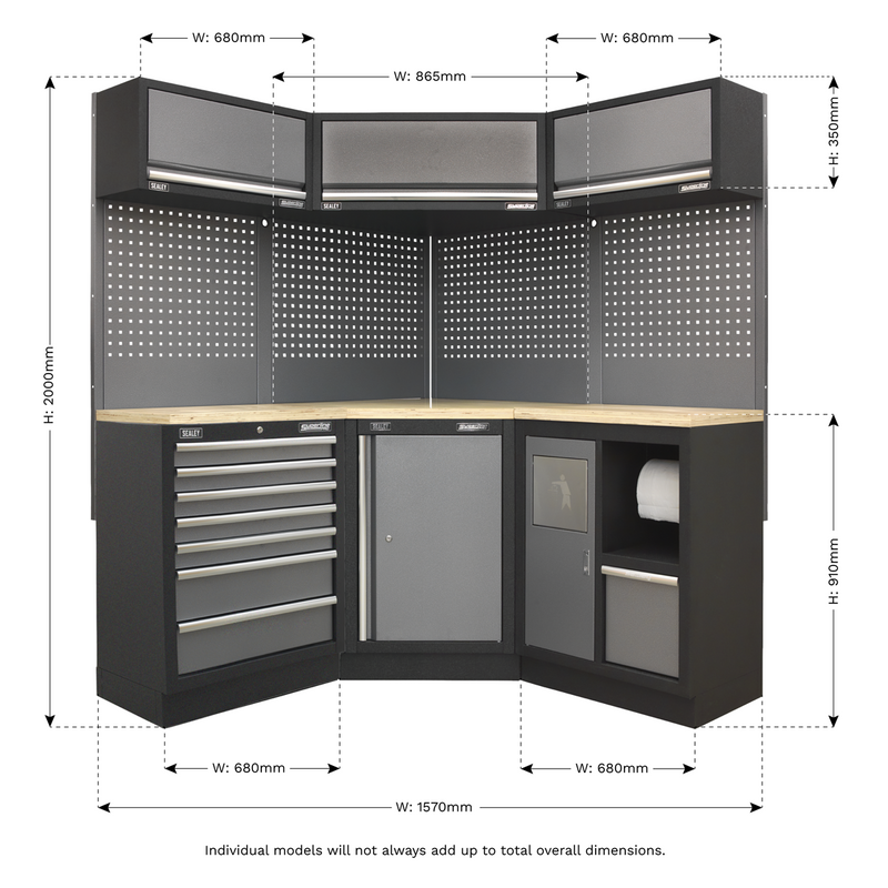 Sealey Superline PRO Corner Storage System 1.55m with Wood Worktop