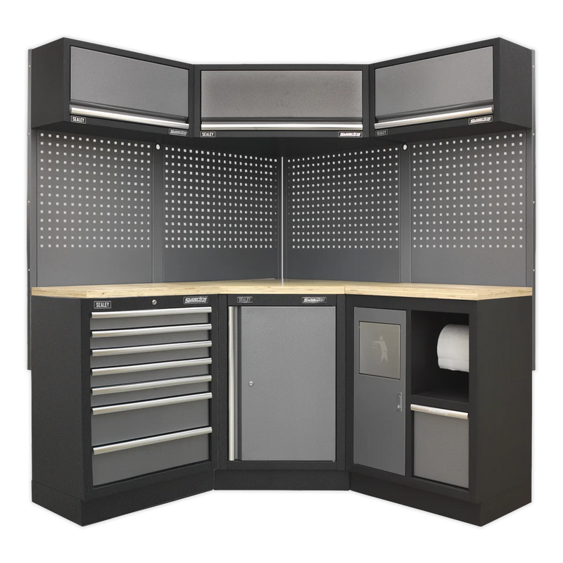 Sealey Superline PRO Corner Storage System 1.55m with Wood Worktop