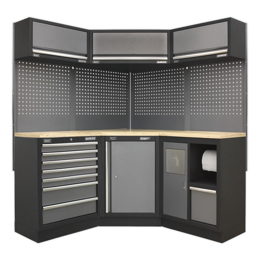 Sealey Superline PRO Corner Storage System 1.55m with Wood Worktop