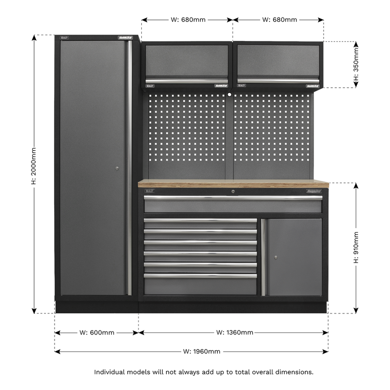 Sealey Superline PRO Storage System 1.96m with Pressed Wood Worktop