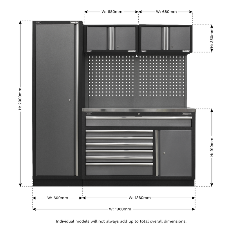 Sealey Superline PRO Storage System 1.96m with Stainless Steel Worktop