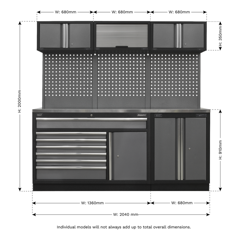 Sealey Superline PRO Storage System 2.04m with Stainless Steel Worktop
