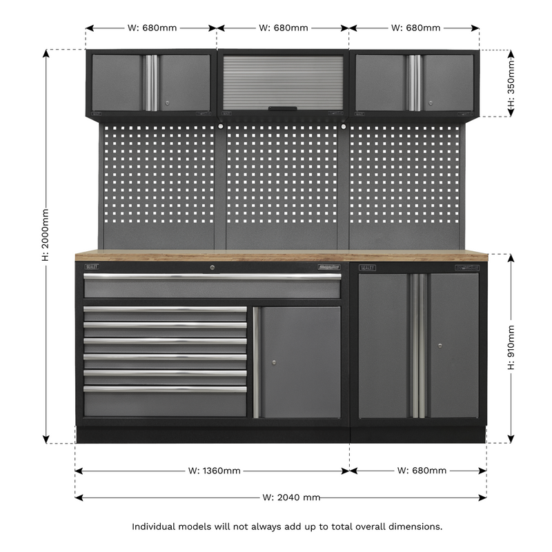 Sealey Superline PRO Storage System 2.04m with Pressed Wood Worktop