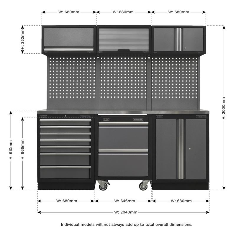 Sealey Superline PRO Storage System 2.04m with Stainless Steel Worktop