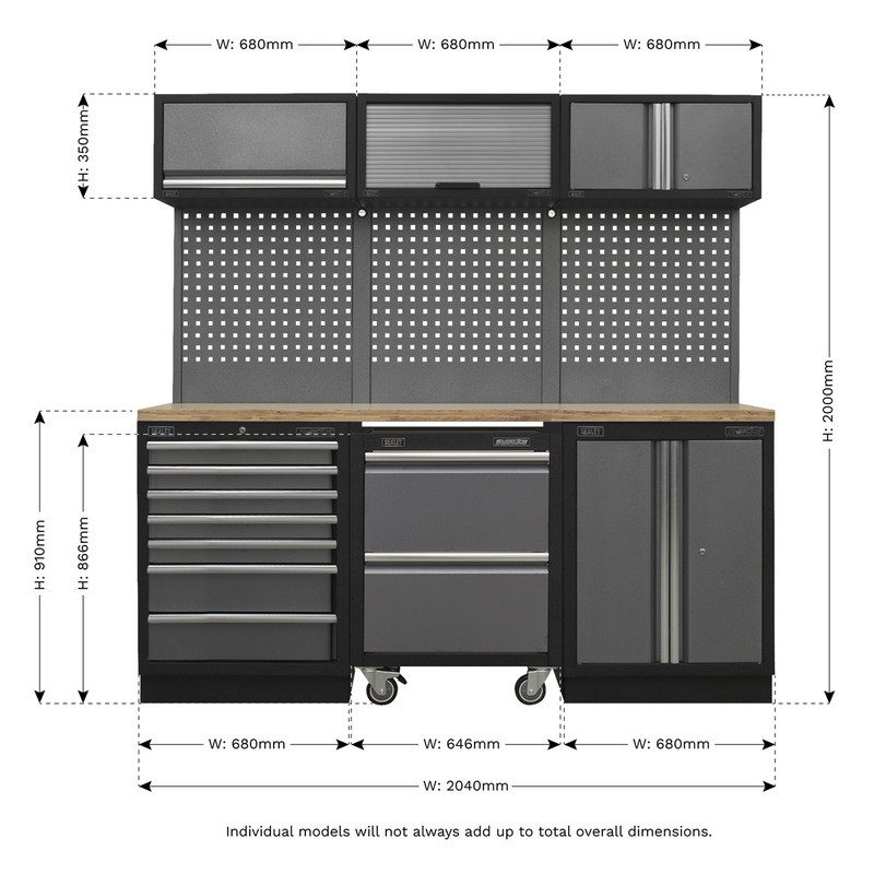 Sealey Superline PRO Storage System 2.04m with Pressed Wood Worktop