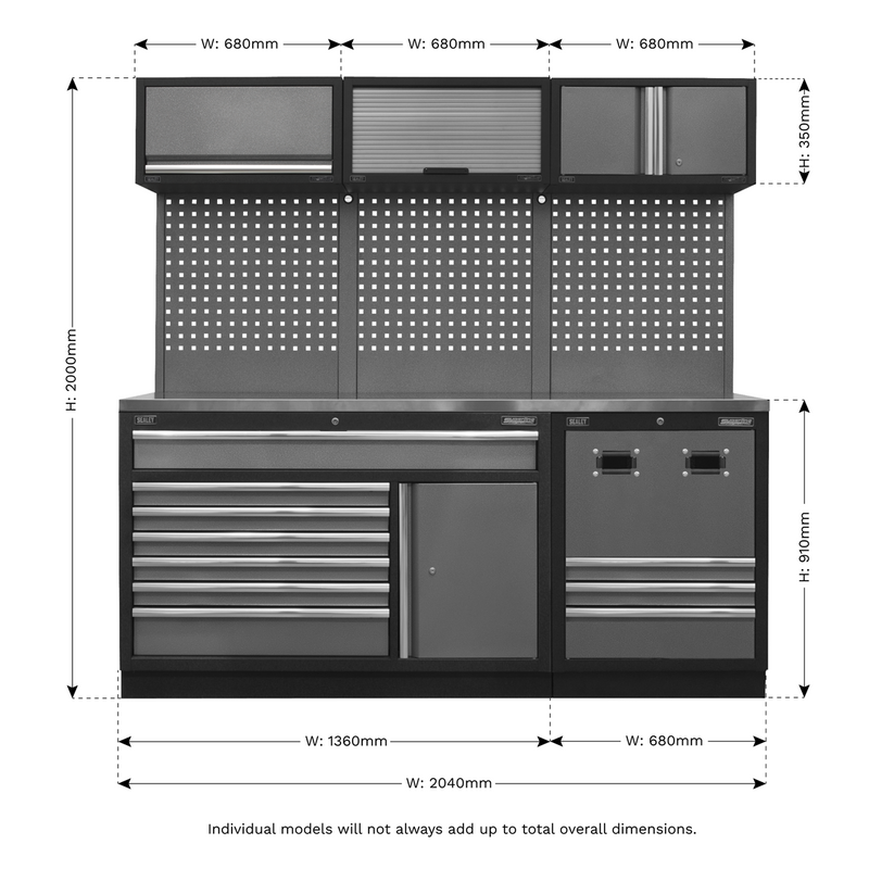 Sealey Superline PRO Modular Storage System Combo with Stainless Steel Worktop