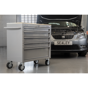 Sealey Mobile Workstation APMWS1G 5 Drawer Grey with Wooden Worktop
