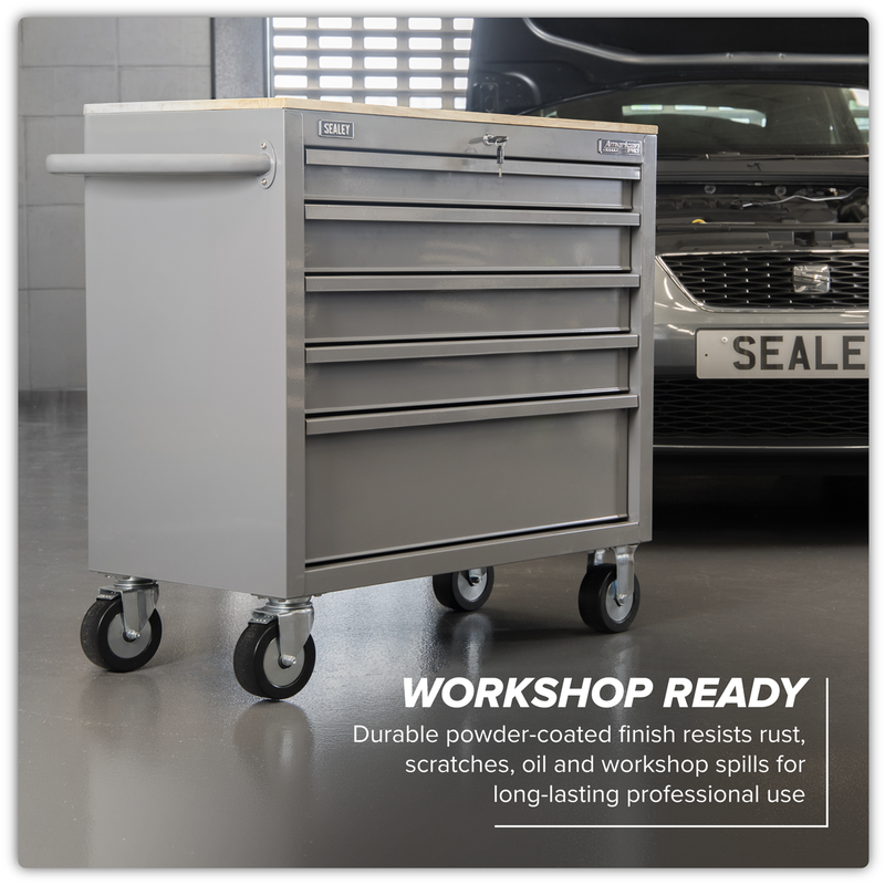 Sealey Mobile Workstation APMWS1G 5 Drawer Grey with Wooden Worktop