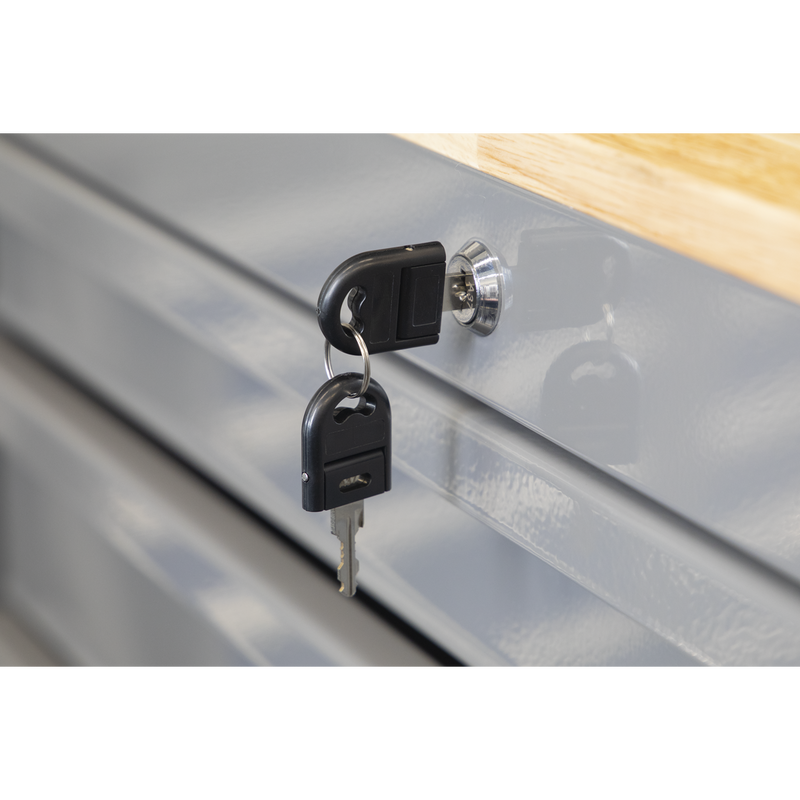 Sealey Mobile Workstation APMWS1G 5 Drawer Grey with Wooden Worktop