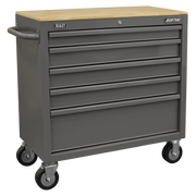 Sealey Mobile Workstation APMWS1G 5 Drawer Grey with Wooden Worktop
