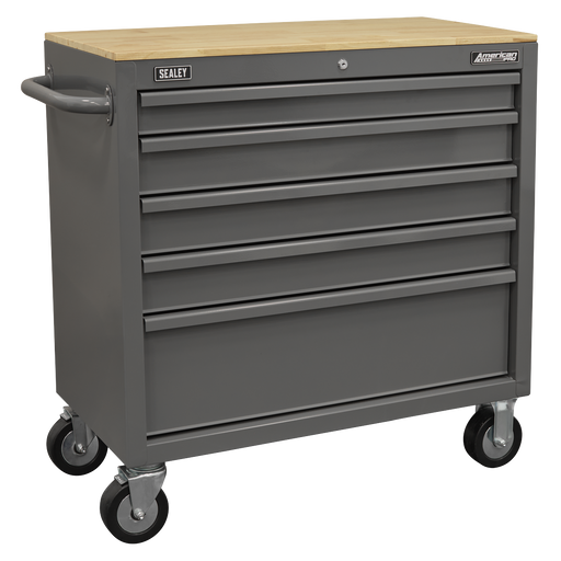 Sealey Mobile Workstation APMWS1G 5 Drawer Grey with Wooden Worktop