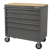 Sealey Mobile Workstation APMWS1G 5 Drawer Grey with Wooden Worktop