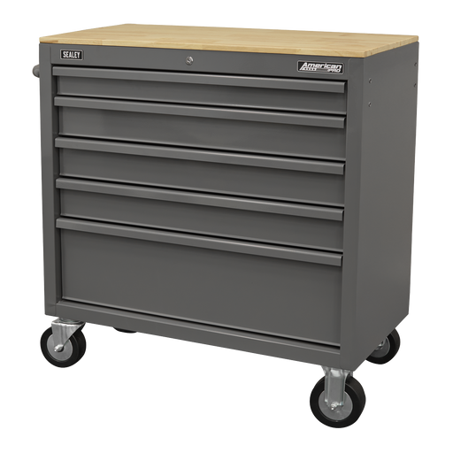 Sealey Mobile Workstation APMWS1G 5 Drawer Grey with Wooden Worktop