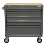 Sealey Mobile Workstation APMWS1G 5 Drawer Grey with Wooden Worktop