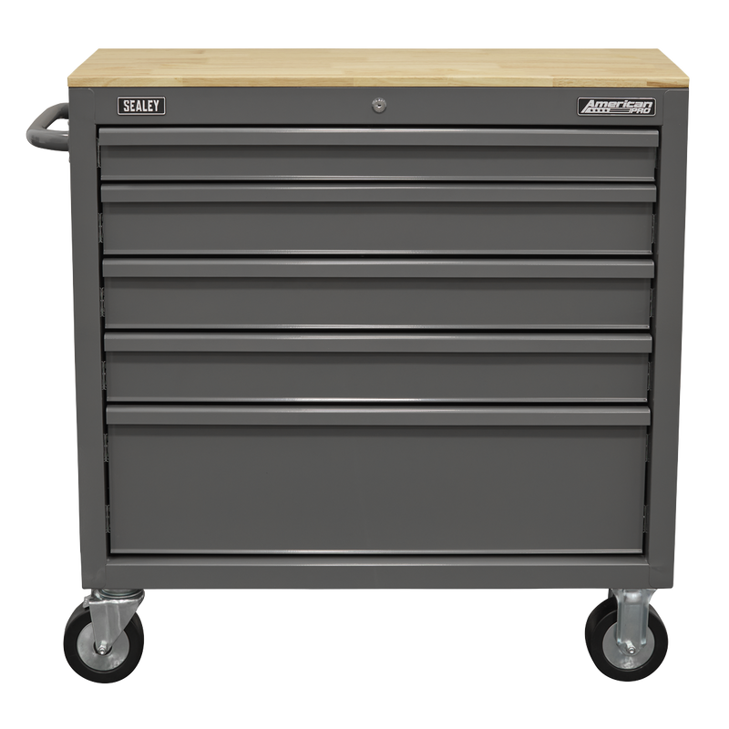 Sealey Mobile Workstation APMWS1G 5 Drawer Grey with Wooden Worktop