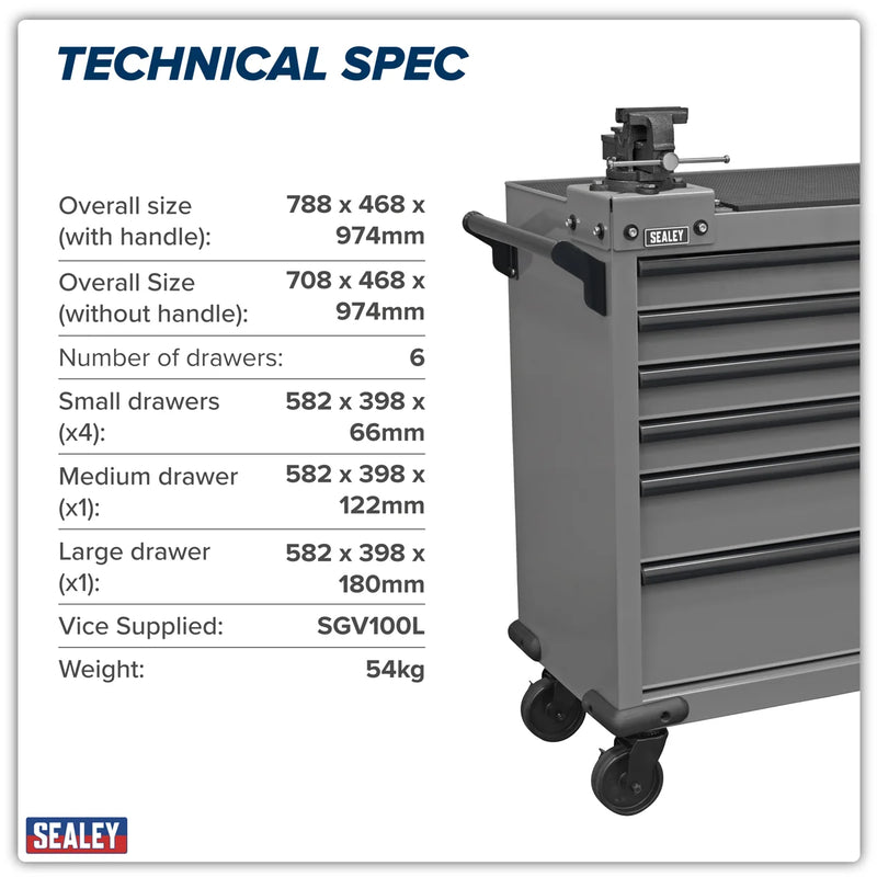 Sealey Superline PRO® Rollcab 6 Drawer with 100mm Vice
