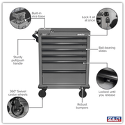 Sealey Superline PRO Rollcab 6 Drawer Tool Chest with Vice Base - Grey/Black