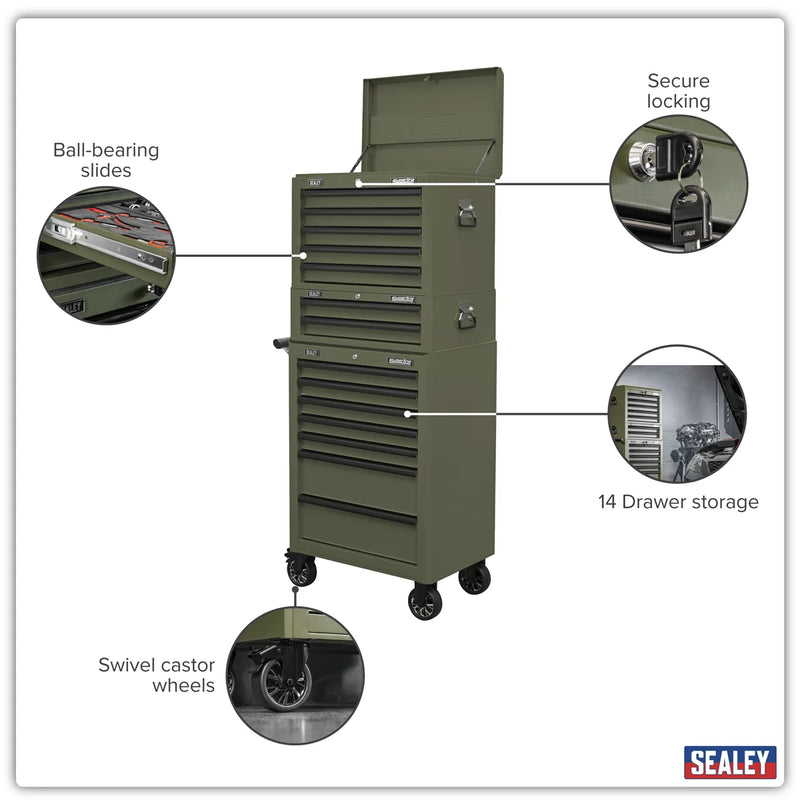Sealey Tool Chest Combination 14 Drawer - Khaki