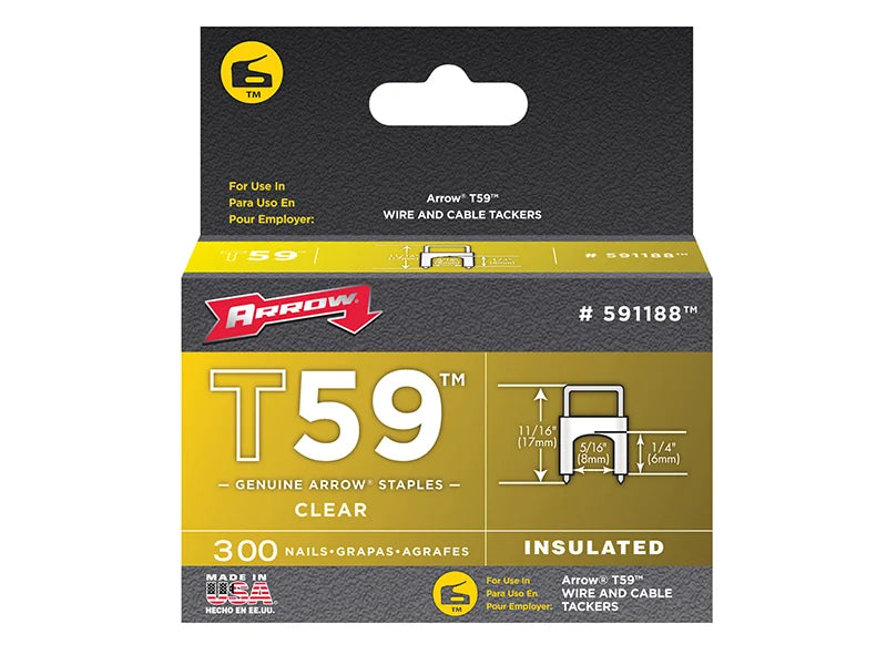 Arrow T59 Insulated Staples Clear 6-8mm x (Box 300)