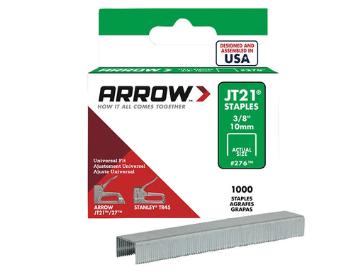 Arrow JT21 T27 Staples 10mm (3/8in) (Box 1000) - A276