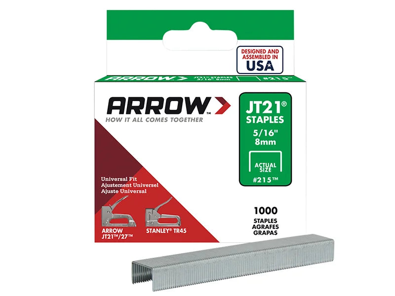Arrow JT21 T27 Staples 8mm ( 5/16in) (Box 5000) - A215