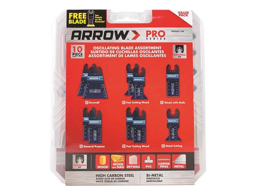 Arrow Oscillating Multi-Tool Blade Assortment Set, 10 Piece - OSCMULT-10A
