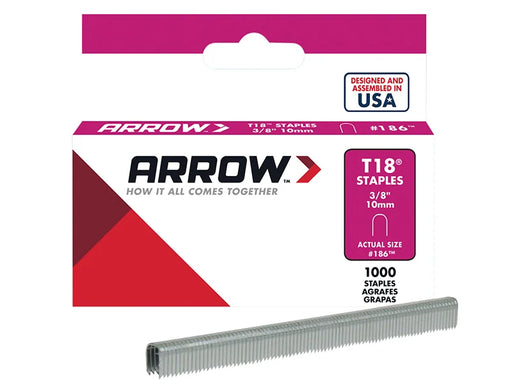 Arrow T18 Staples 10mm (3/8in) (Box 1000) - A186