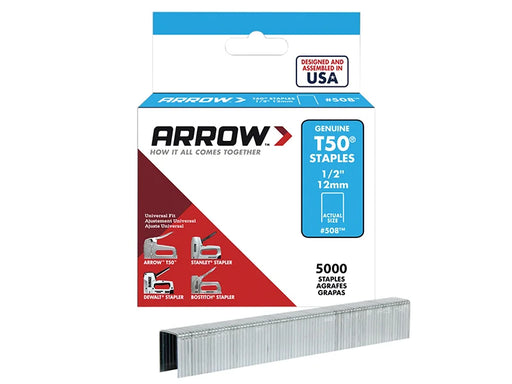 Arrow T50 Staples 12mm (1/2in) (Bulk Pack 5000) - A508IP