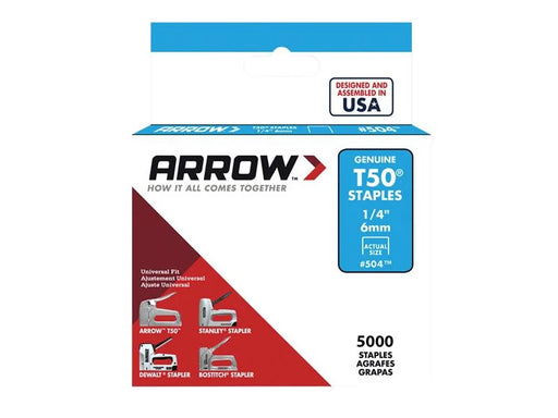 Arrow T50 Staples 6mm (1/4in) (Bulk Pack 5000) - A504IP