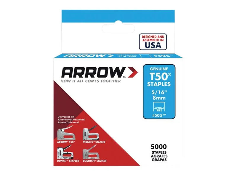 Arrow T50 Staples 8mm (5/16in) (Bulk Pack 5000) - A505IP