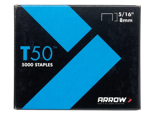 Arrow T50 Staples 8mm (5/16in) (Pack 5000, 4 x 1250) - A505