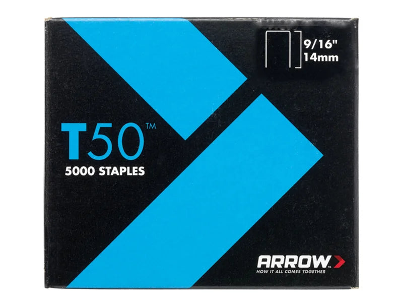 Arrow T50 Staples 14mm (9/16in) (Pack 5000, 4 x 1250) - A509