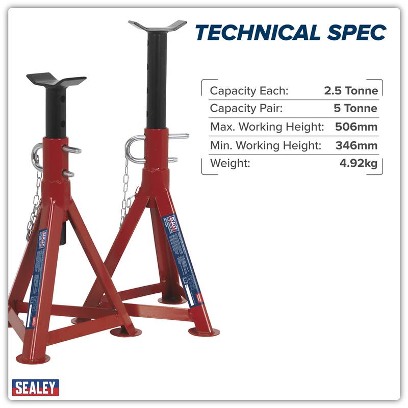 Sealey Axle Stands Pair 2.5 Tonne Capacity Max Height 506mm