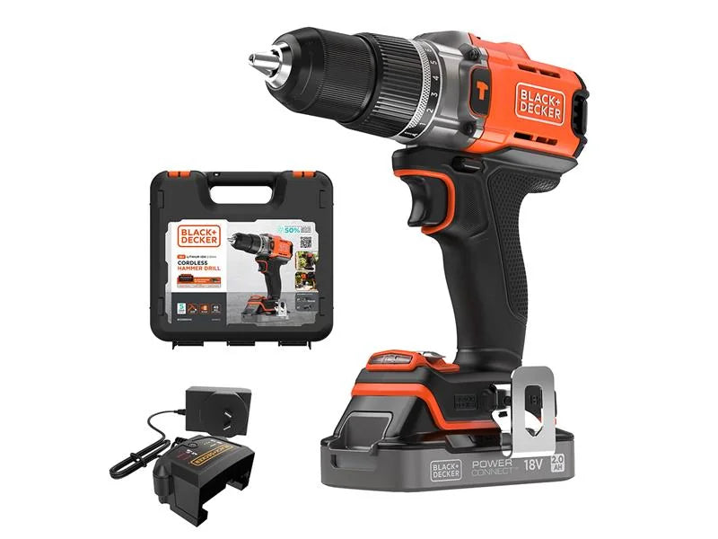 Black + Decker BCD383D1XK POWERCONNECT™ Hammer Drill 18V 1 x 2.0Ah Li-ion