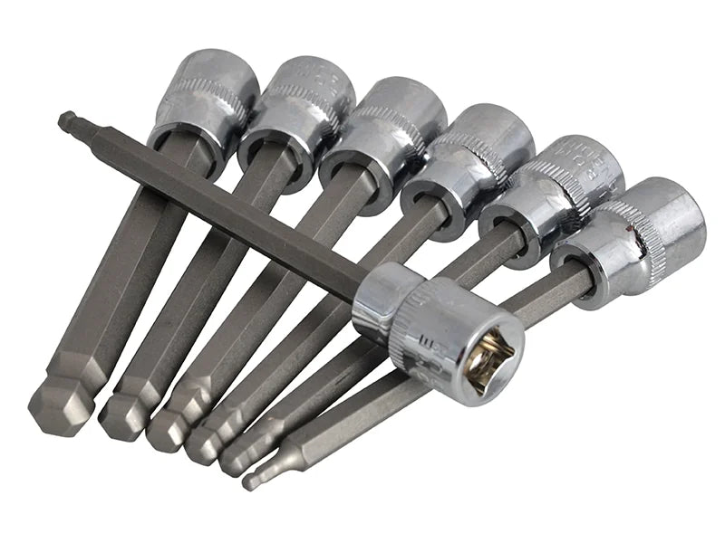 BlueSpot Tools 3/8in Drive Extra Long Hex Ball Socket Bit Set, 7 Piece - 01510