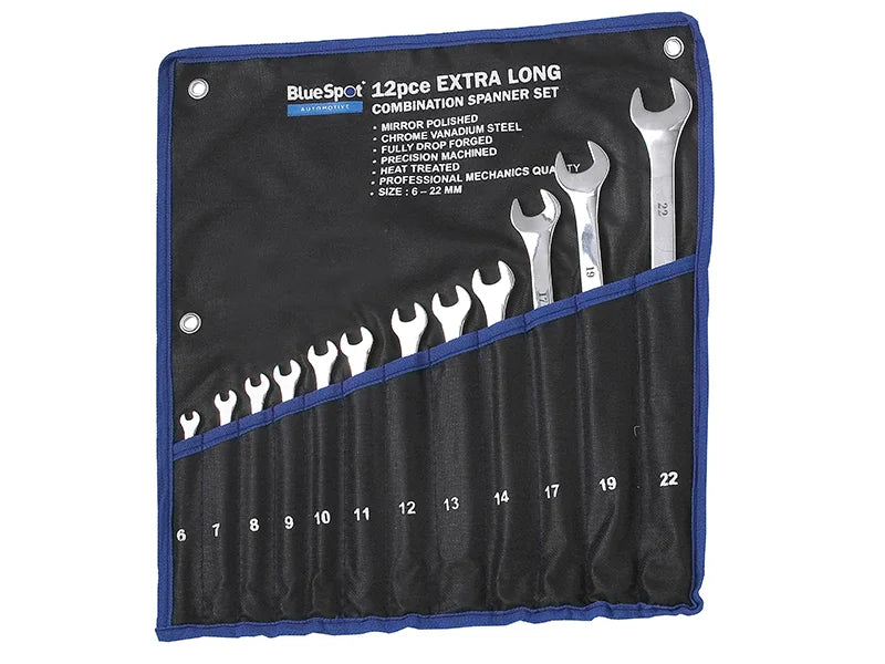 BlueSpot Tools Extra Long Combination Spanner Set, 12 Piece - 04124