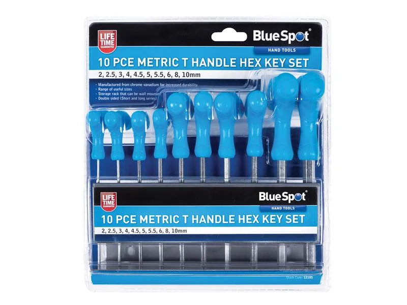 BlueSpot Tools Metric T-Handle Hex Key Set, 10 Piece - 12185