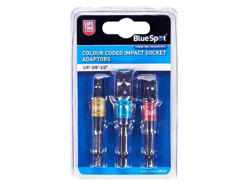 BlueSpot Tools Colour-Coded Impact Socket Adaptor Set, 3 Piece - 14113
