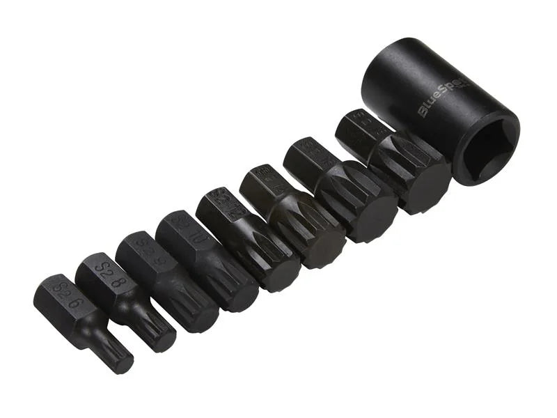 BlueSpot Tools 1/2in Impact Spline Bit Set, 9 Piece - 1496