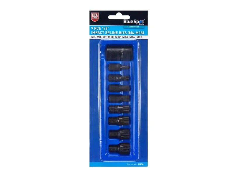 BlueSpot Tools 1/2in Impact Spline Bit Set, 9 Piece - 1496