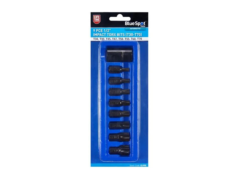 BlueSpot Tools 1/2in Impact TORX Bit Set, 9 Piece - 1498