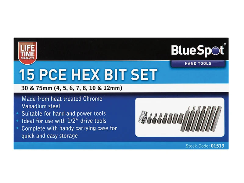 BlueSpot Tools Hex Bit Set, 15 Piece - 1513