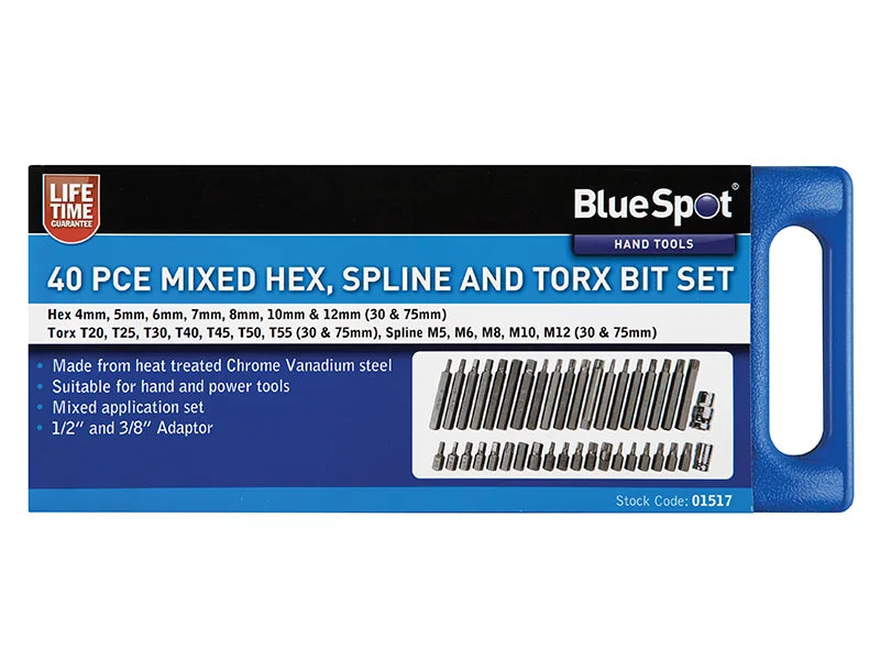 BlueSpot Tools Mixed Hex Spline & TORX Bit Set, 40 Piece - 1517