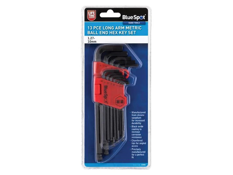 BlueSpot Tools Long Arm Ball End Hexagon Key Set, 13 Piece - 15303