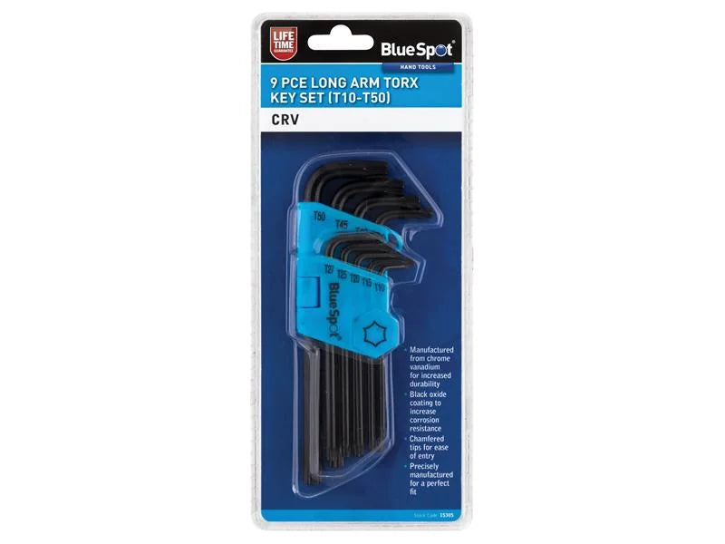 BlueSpot Tools Long Arm TORX Key Set of 9 (TX10-TX50) - 15305
