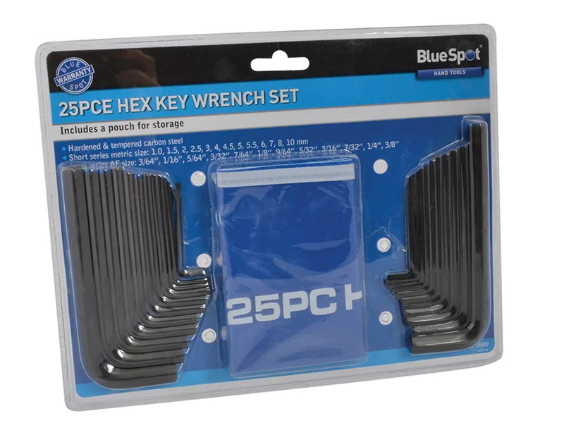 BlueSpot Tools Metric & Imperial Hexagon Key Pouch Set, 25 Piece - 15307